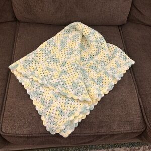 Handmade Pastel Baby Crochet Blanket - Yellow, Mint & Cream
